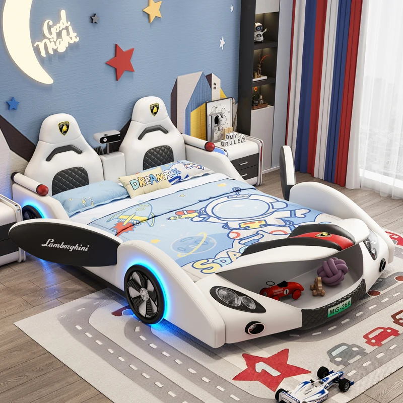 

Intelligent projector wheels colorful lights Kids Bed tail storage can open car door car children bed Cama De Casal Furniture