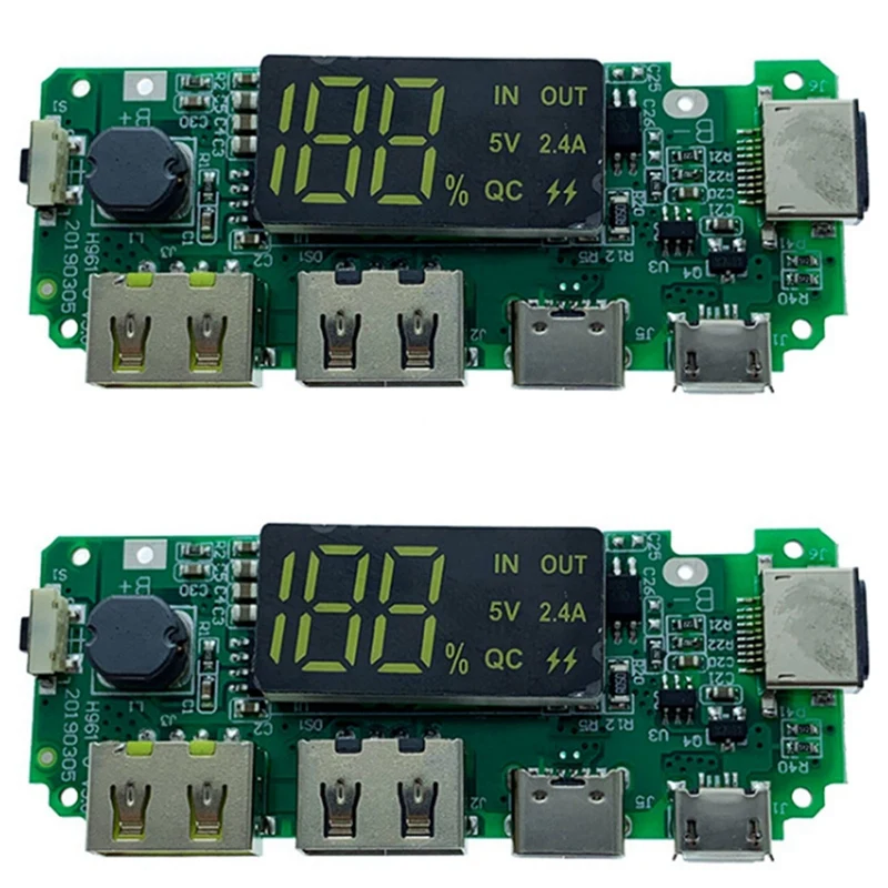 N75R-LED Dual USB 5V 2.4A Micro/Type-C USB Mobile Power Bank 18650 Charging Module Lithium Battery Charger Board 4Pcs