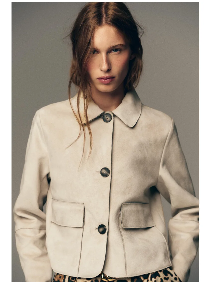 Casual Faion Reverse Suede ort Collar Jaet Outerwear Leather Wax Oil Tourist Youth Regular Length No Brand 2025 Autumn