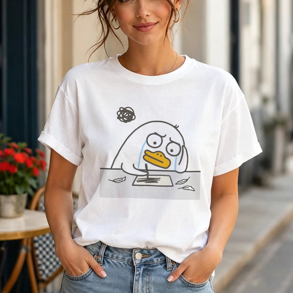 Depressed Duck Writing Paper Graphic T Shirt Female Sad Meme Humor Tee Summer Casual Office College Top