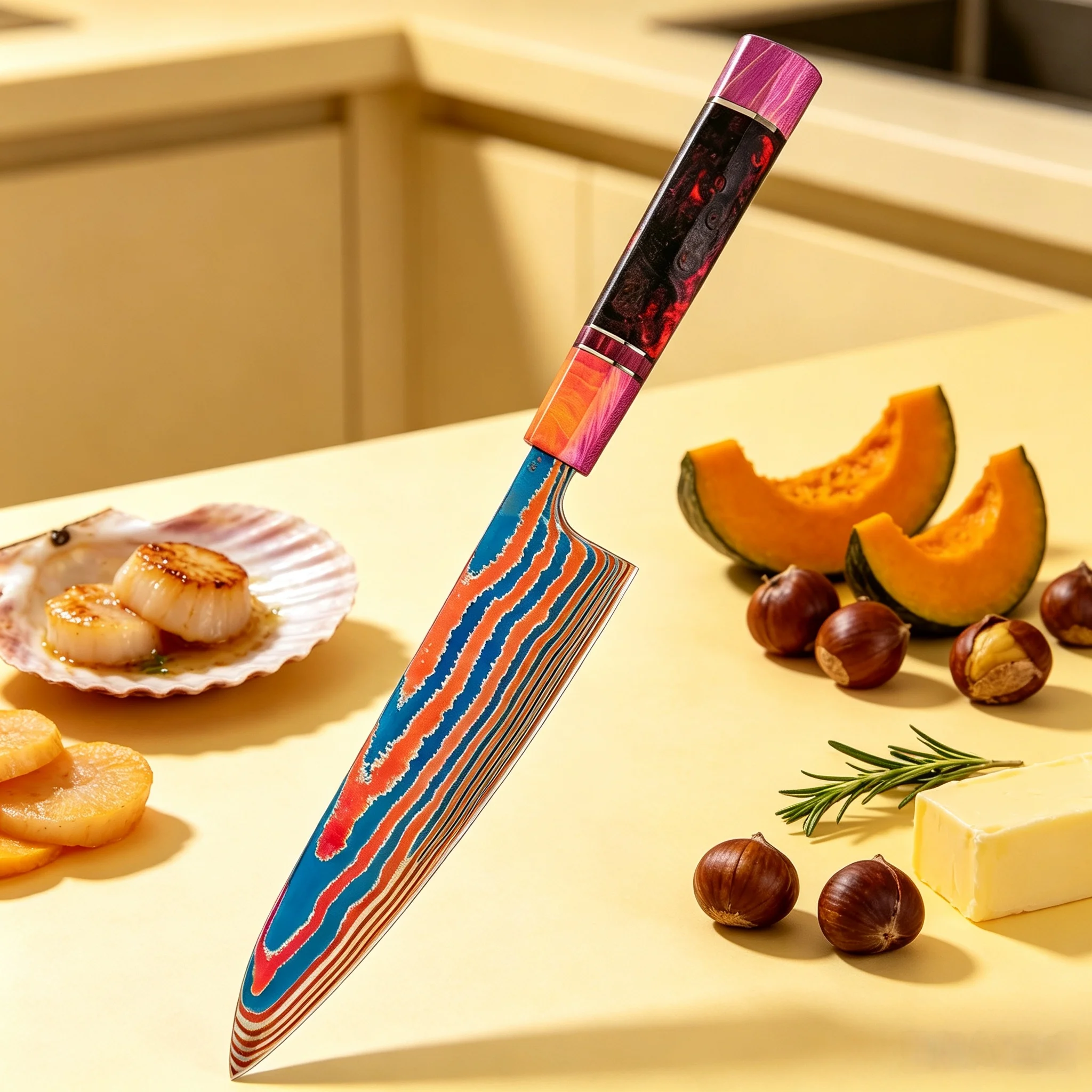 High Quality Damascus Titanium Chef Knife Kitchen Tools Fruit Vegetable Meat Fish Slicing Knifes Cleaver Cooking Essentials