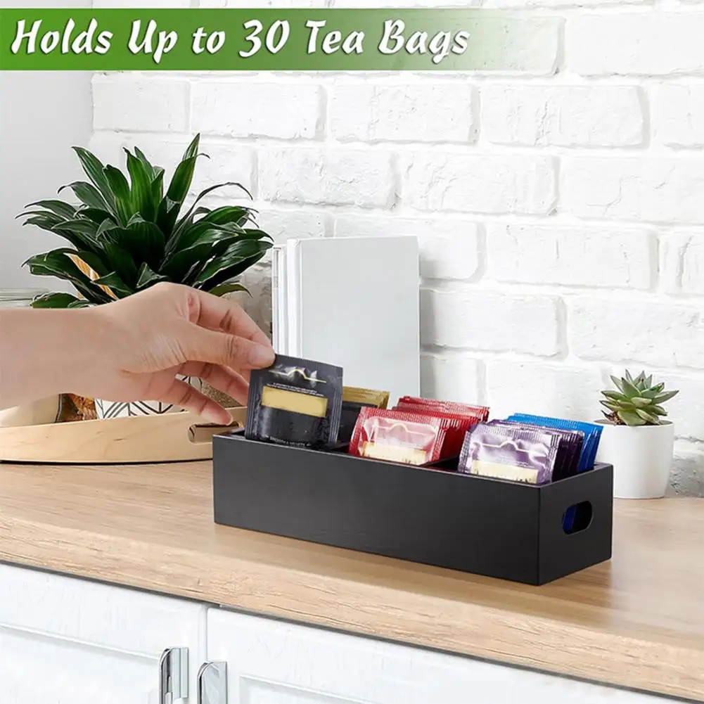 

Wooden Tea Organizer Wooden Tea Bag Storage Box with 3 Compartments for Different Flavors Stylish Sugar Packet for Countertop