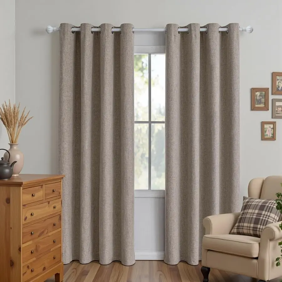 

Шторы блэкаут длиной 90 дюймов, комплект из 2 панелей, льняные шторы для гостиной, светонепроницаемые термоизоляционные шторы на люверсах для спальни