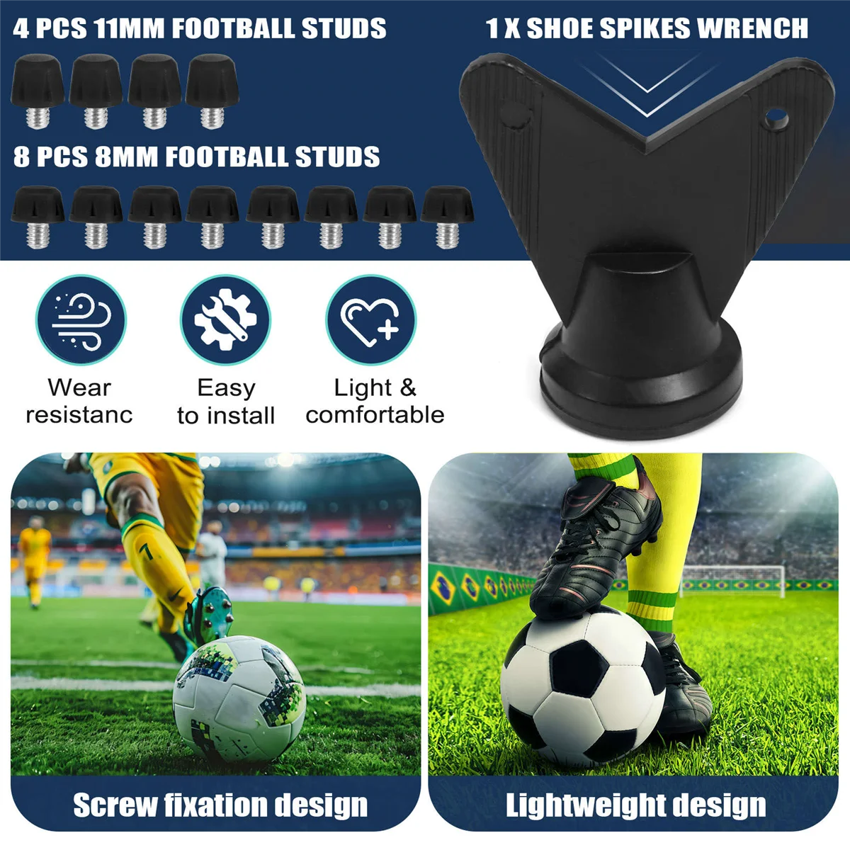 축구 부츠 스터드 미끄럼 방지 스레드 나사, M6 전문 교체 스파이크, SG에서 AG로 아디다스 블랙 리치용, 12 개