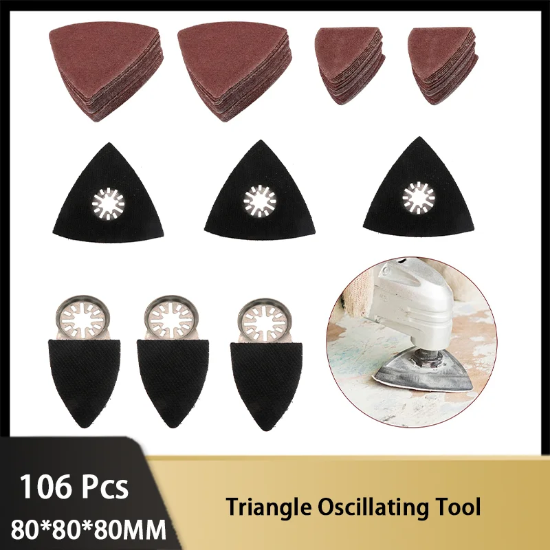 

106 Pcs Triangle Oscillating Tool Sanding Pads Kit Assorted 60-240 Grits with Sandpaper and Finger Sanding Pad Multitool