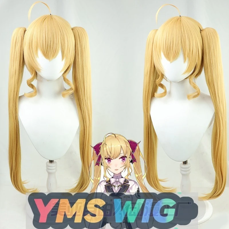 

【YMS WIG】Virtual Idol VTuber Rainbow Society Hino Miyuki Косплей Парик Золотисто-желтый двойной хвост