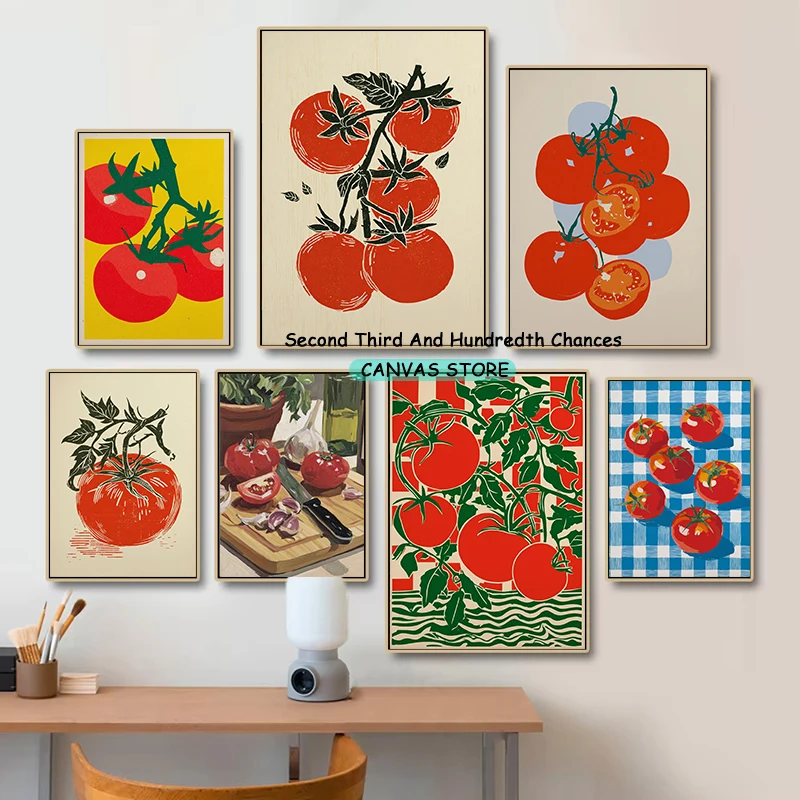 Tomato Kitchen Wall Art Vintage Vegetable Retro Botanical Kitchen Rustic Cooking Poster Canvas Painting Wall Pictures Home Decor