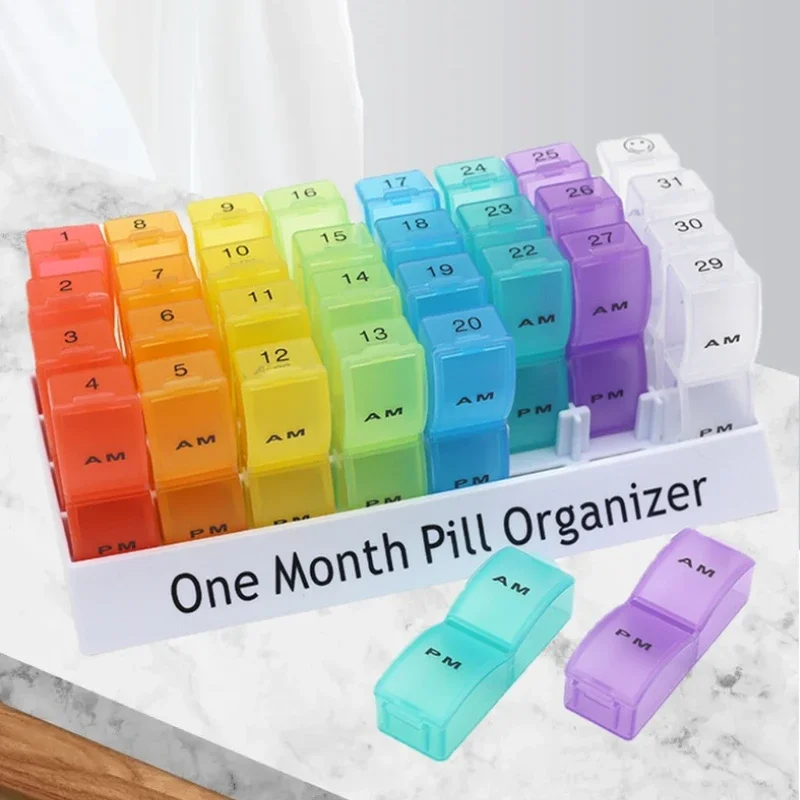 Monthly Pill Organizer Large Pill Box Cases 30 Days 2 Times One Day Storage Container for Vitamins Medicine Fish Oils pill case