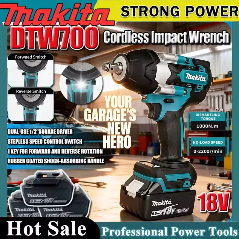 

Makita Electric Wrench DTW700 Brushless Multi functional Rechargeable 18V Lithium Battery Auto Repair High Torque Impact Wrench