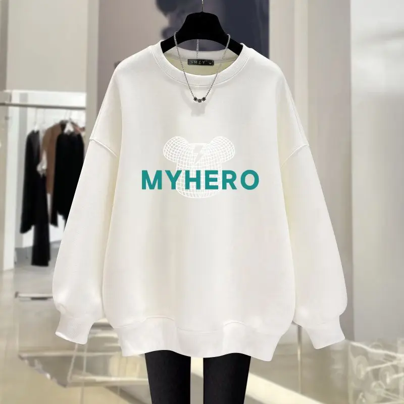 Women Clothing Fashion Cartoon Printed Sweatshirts Autumn O-neck Loose Casual Long Sleeve Hoodies Y2K Chic Solid Top Pullovers