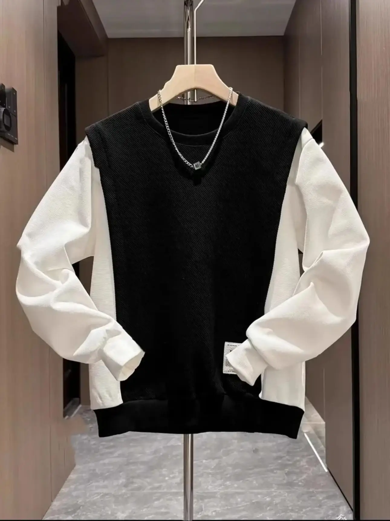 

Мужской вязаный повседневный свитшот с круглым вырезом, модный тренд весна-осень, комбинированный, удобный, свободного кроя, из смесового хлопка