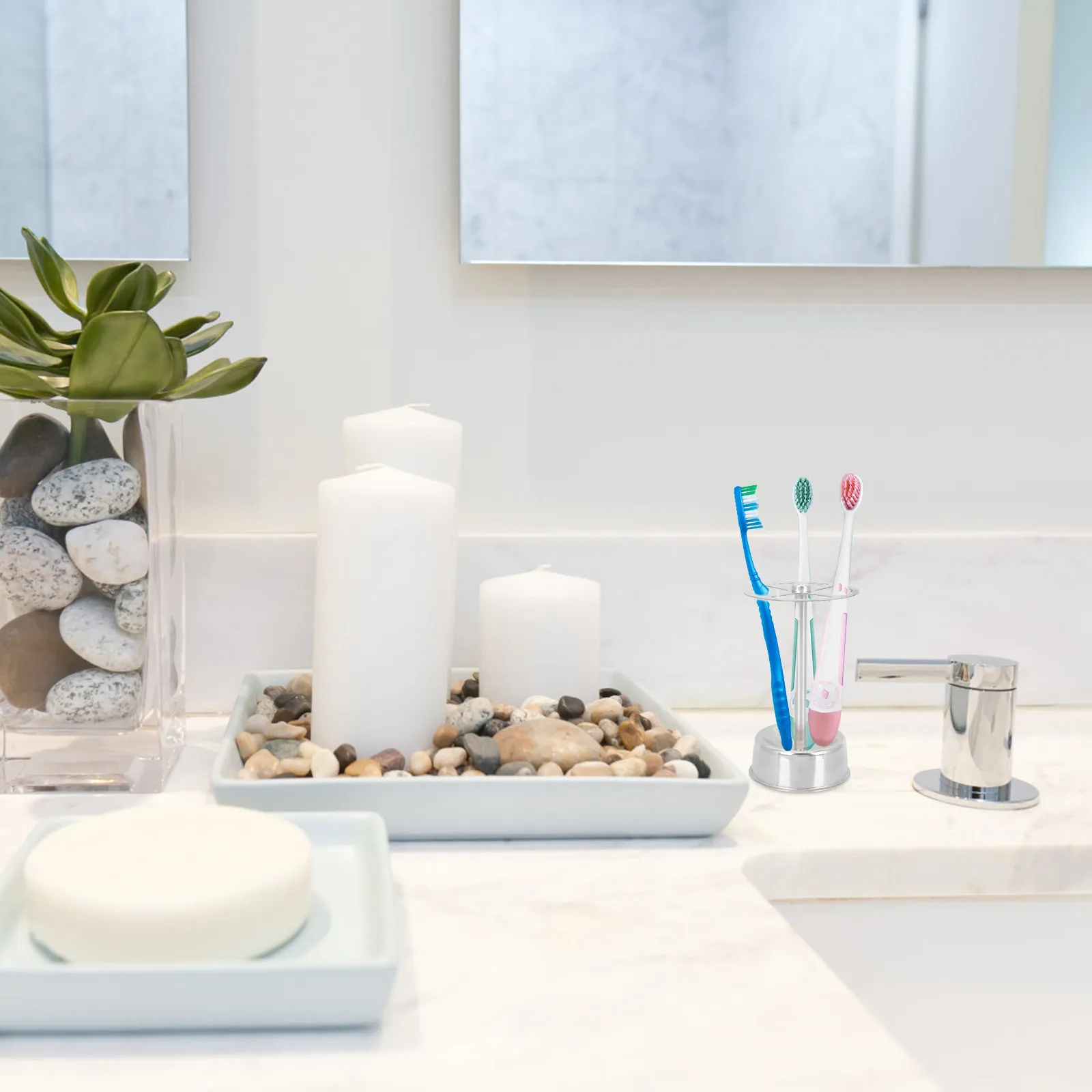 Toothbrush Holder Stand Divided Stainless Steel Bathroom Toothpaste Rack Space Saving Heavy Duty Smooth Edge Design