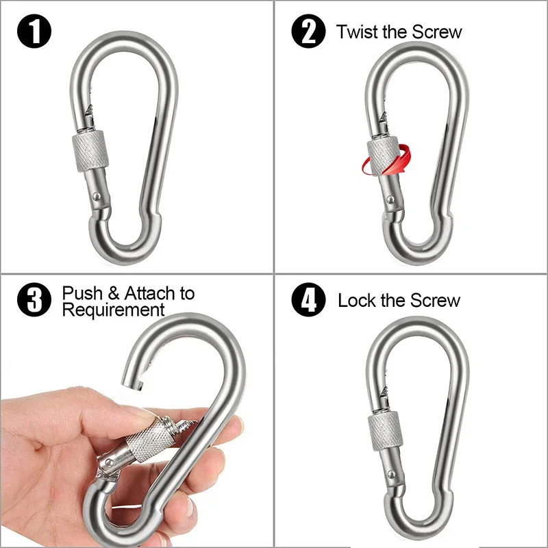 1pcs 4/5/6/7CM Spring Quick Link Buckle Ring with screw Outdoor Climbing Gear Carabiner Safety Hook Travel Kit Camping Equipment