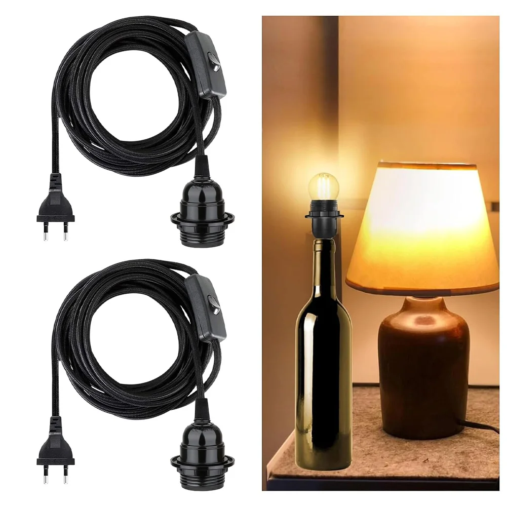 2PCS E27 Bakelite Lamp Holder With Switch And 3.5M Cord Black Light Socket Base For DIY Pendant Floor Bedside For Lighting Fixtu