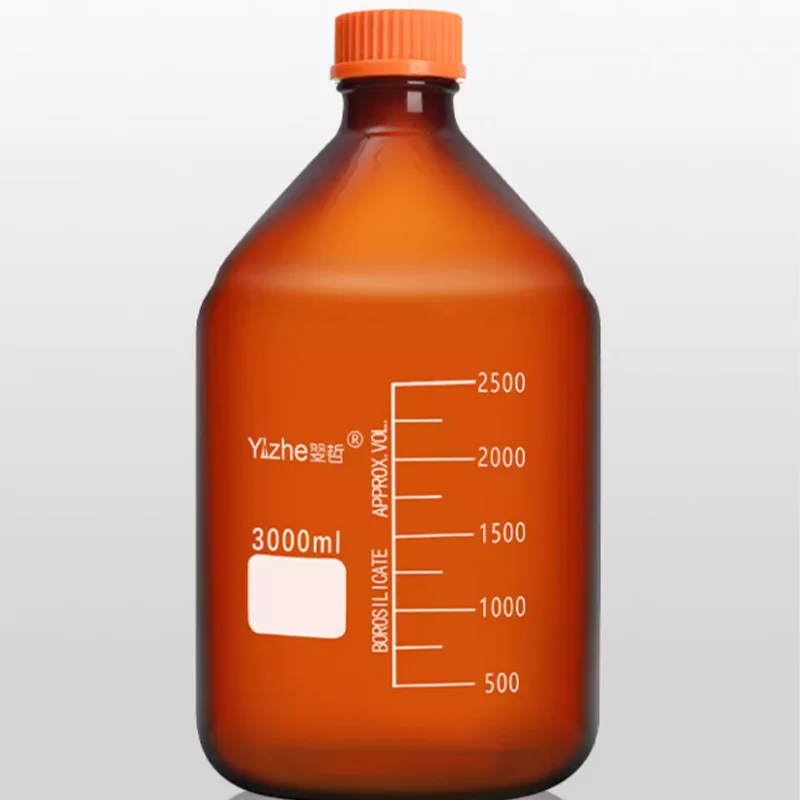 Amber Large Glass Reagent Bottle with screw cap thick wall Lab Brown Graduated Test Bottle 2000/3000/5000/10000ML