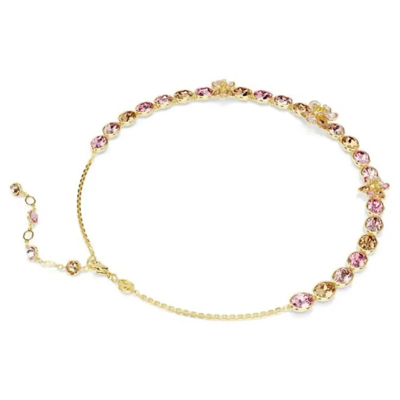 Ladies' Light Luxury Short Collarbone Chain, Translucent and Finely Cut Multi-color Flower Crystal Necklace, Elegant Accessories for Daily Banquets