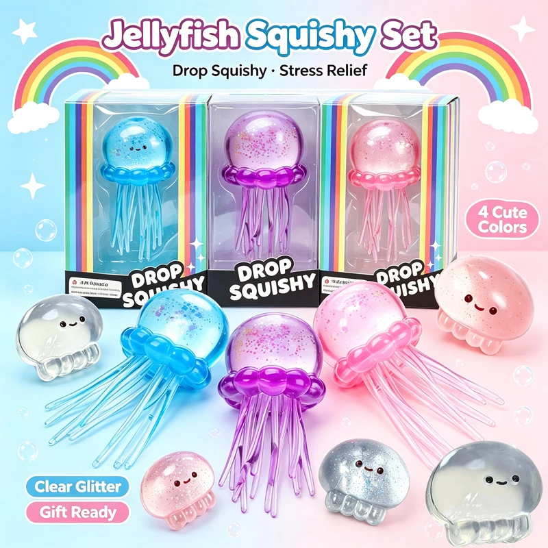 New Simulated Jellyfish Octopus Fish Stress Relief Toys Anti-Anxiety Squeeze Super Soft Touch Cute Pinch Stress Relief Tools