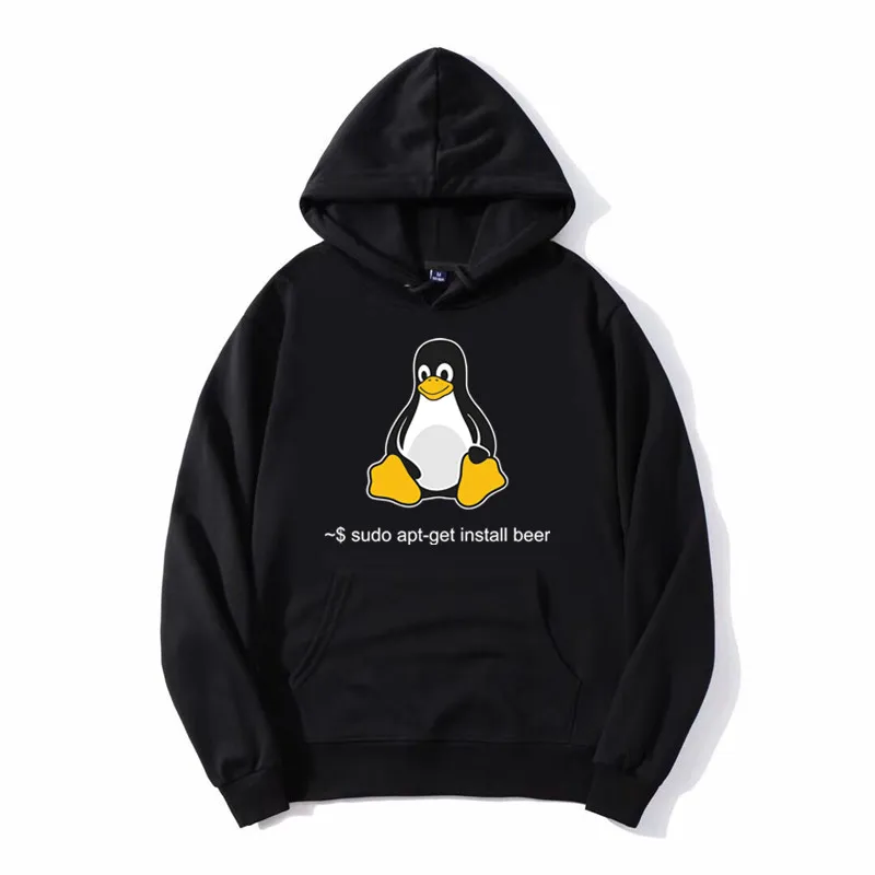 Funny Linux Sudo Get Me A Beer hoodie Men Penguin Programmer Computer Developer Geek Nerd Pullover Sweatshirts