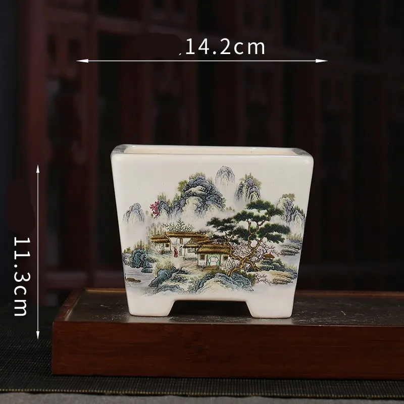 2025 Yixing Purple Sand Flower Pot Round Flower Pot Chinese Style Retro Succulent Pot Simple Hand Painted Bonsai Pot Home Decor