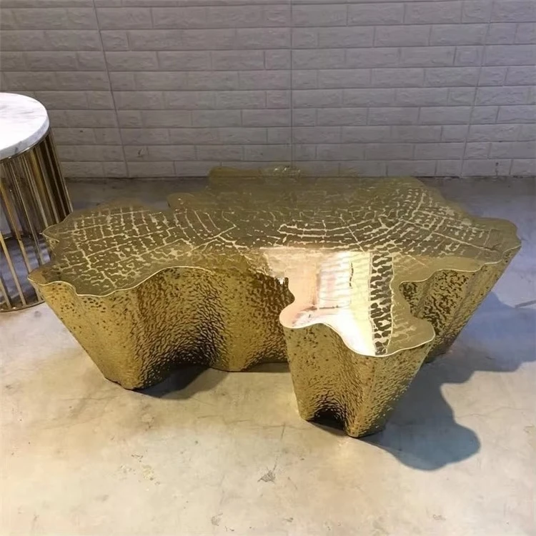 Luxury Modern Golden Tree Stump Coffee Table Contemporary Irregular Design Made Durable Metal for Living Room Dining Home