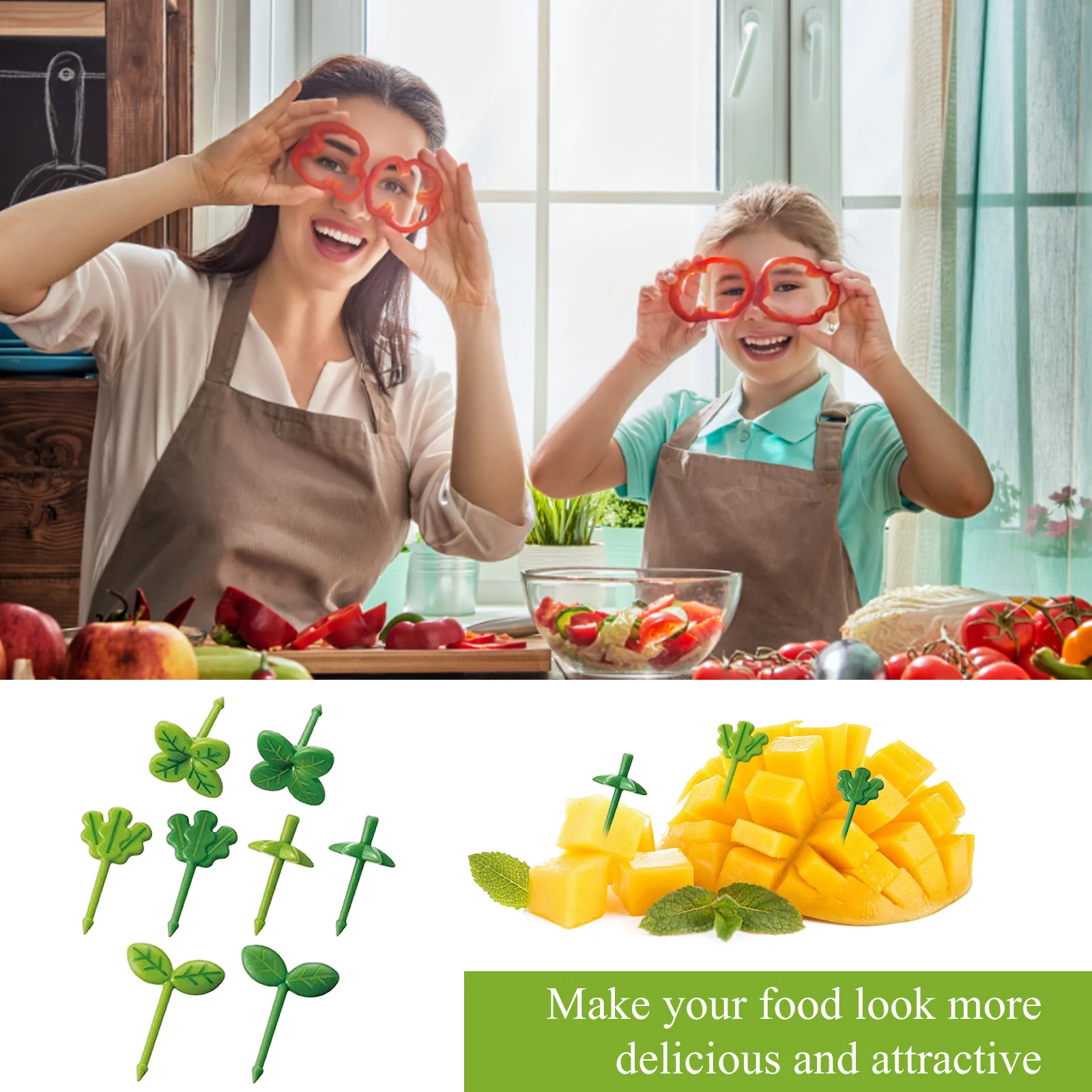 

Home Party Decor Forks Pick 8 Pack Cartoon Fruit Stick Cute Mini Food Picks Lunch Accessories Leaf Shapes for Sandwich Salad