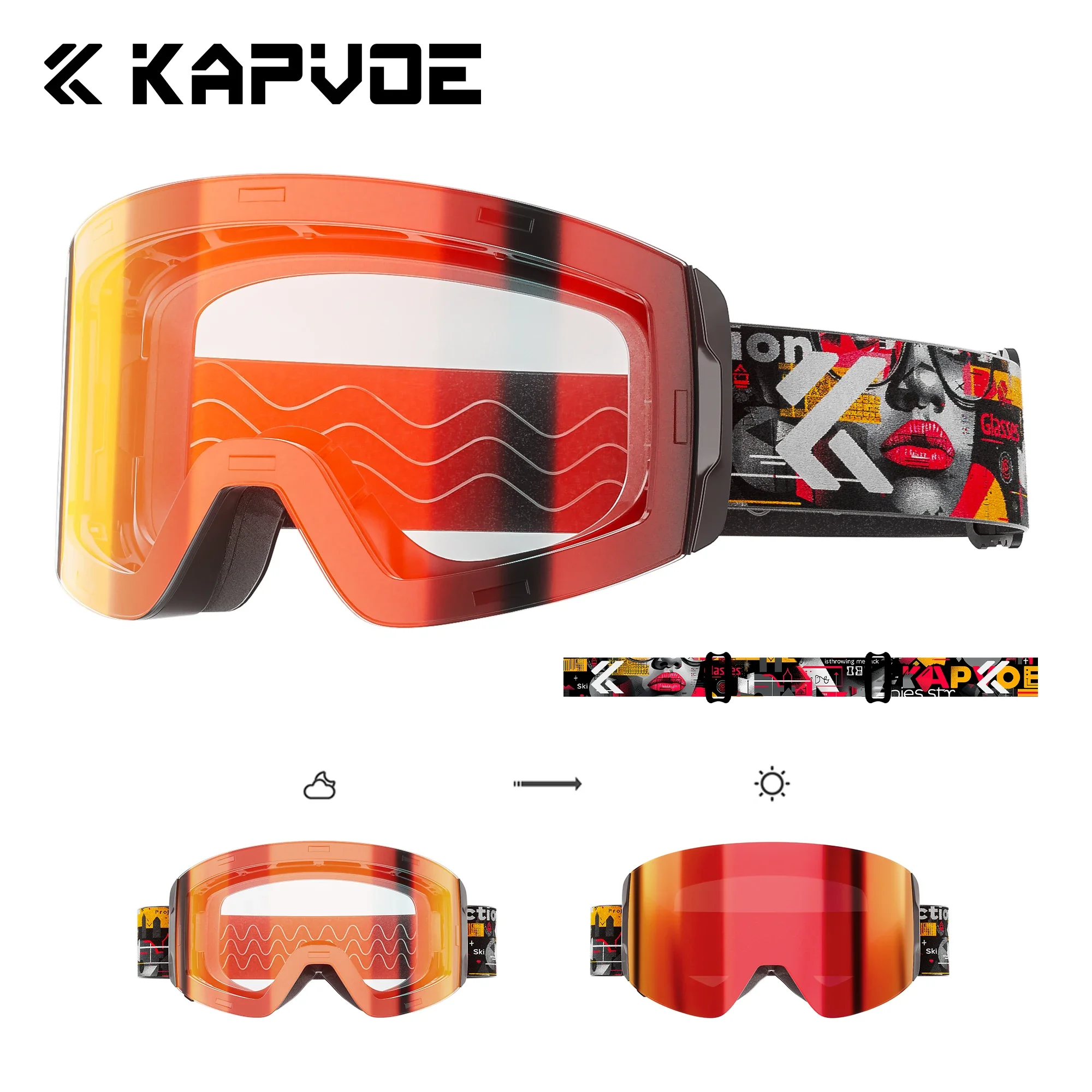 調光フリップアップスノーゴーグルKAPVOE新品 KAPVOE 新型アウトドア調光ウィンタースポーツスキースノーボード男女