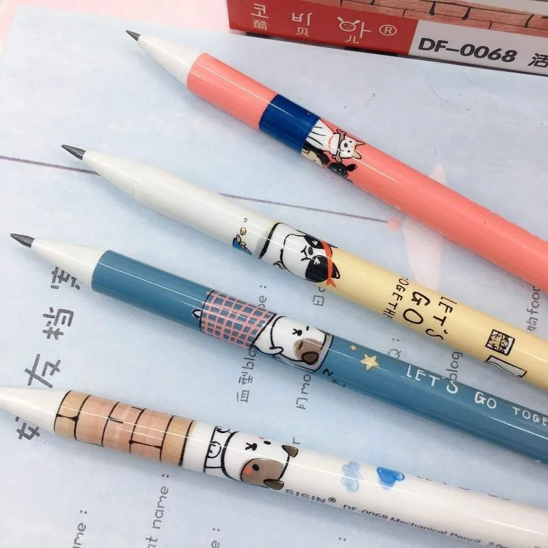 Crayon mécanique de dessin animé pour étudiants, fournitures d'écriture et de peinture, papeterie automatique, animaux Kawaii, chat et chien, 2.0mm, 8 pièces