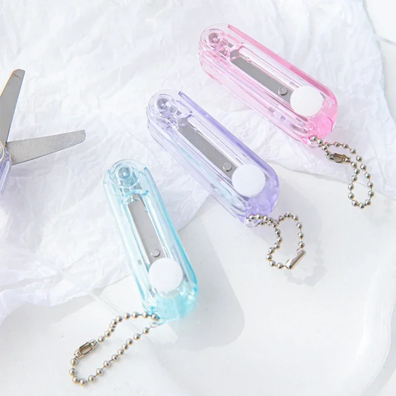 3Pcs Cute Mini Transparent Color Folding Stationery Scissors Kid Portable Tape Paper Cutter Office Scrapbooking Journal Scissors