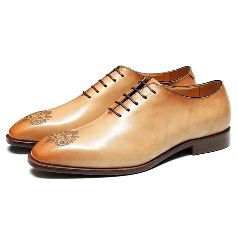 

One-piece Full-grain Leather Shoes For Men Italian Lace-up Business Formal Shoes Oxford Shoes Carved Men's Shoes For Wedding