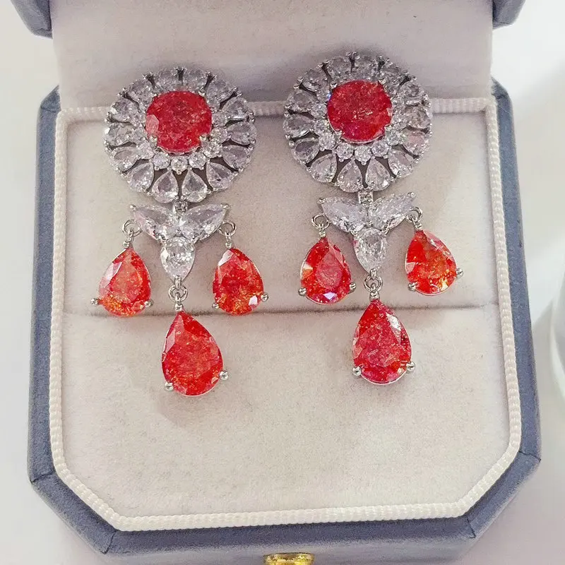 Bilincolor Red Orange Round Flower Tassel Earring for Women