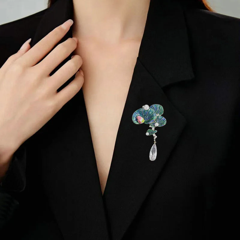 Национальный стиль, удача, брошь в виде лотоса, лотоса, булавка в виде лотоса, воды, лилии, новый китайский жемчужный корсаж