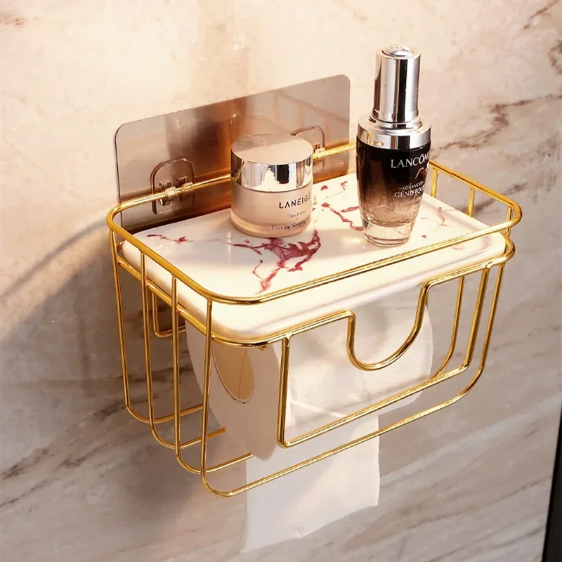 Toilet Roll Holder Wrought Iron Marble Ceramics Storage Rack Wall-mounted Tissue Holder Tissue Box Paper Holders Napkin Holders