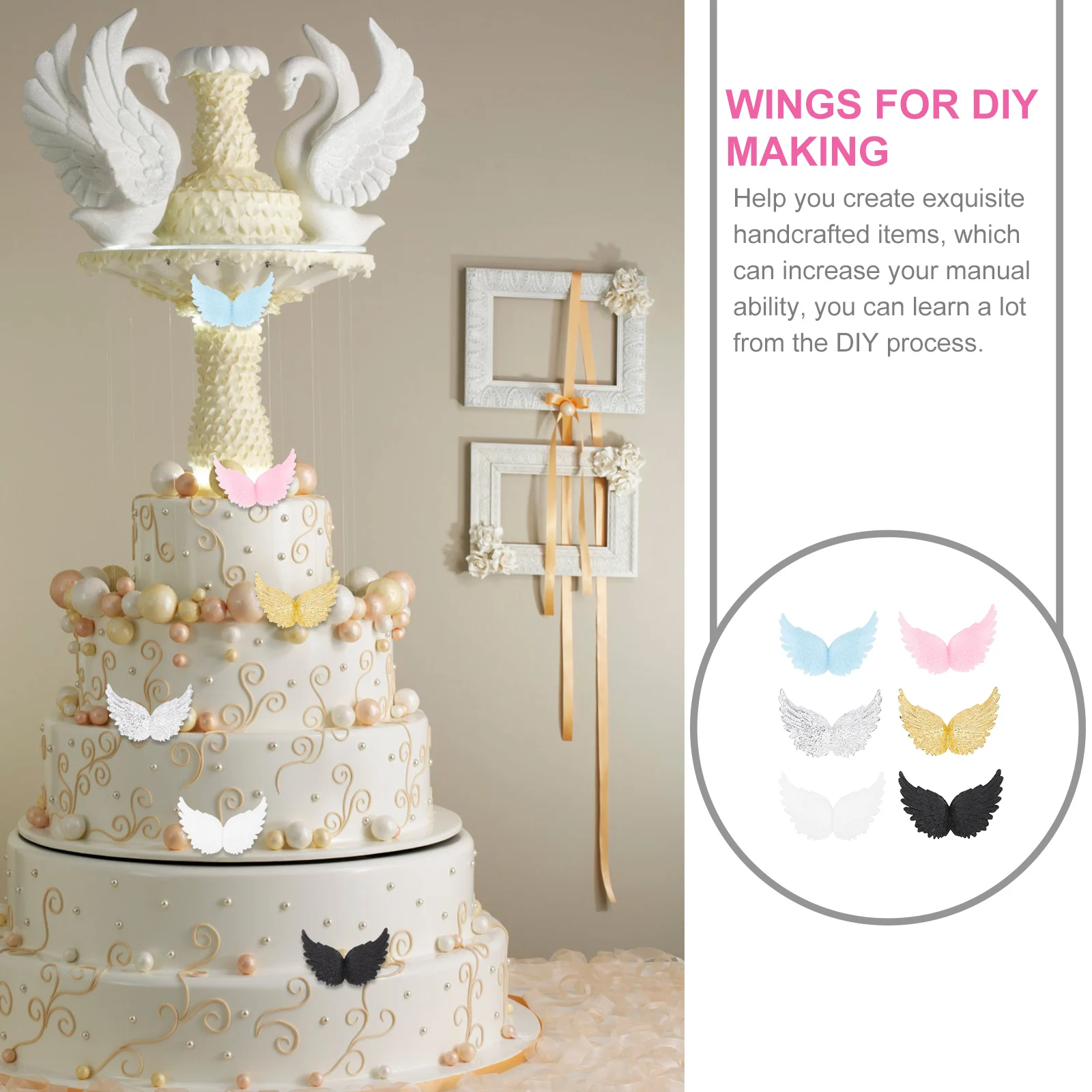 

24 Pcs Colorful Angel Wings Accessories Birthday Cake Decorations Topper Decorative Crafts Making Accessory for DIY Plastic