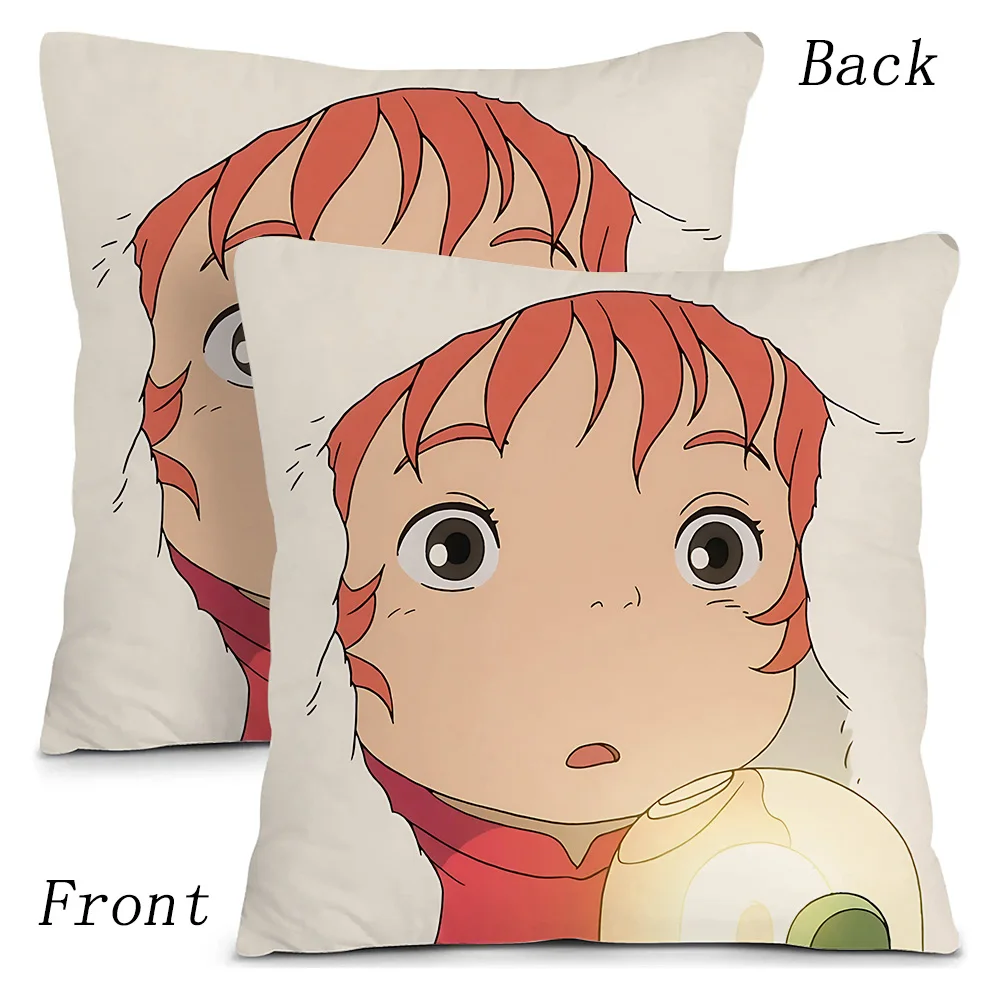 PonyoS Pillow Covers Cartoon Sofa Decorative Home Double-sided Printing Short Plush Cute Cushion Cover