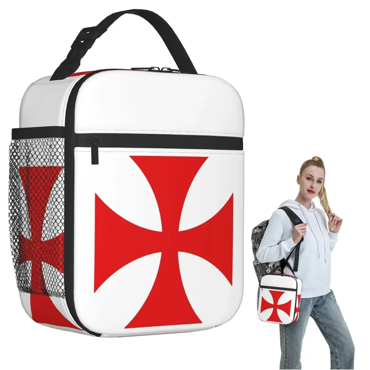 Medieval Emblem Templar Sofa Ordre Du Temple Cross Insulated Lunch Bag for Women Kids Food Boxes Thermal Lunch Box Tote
