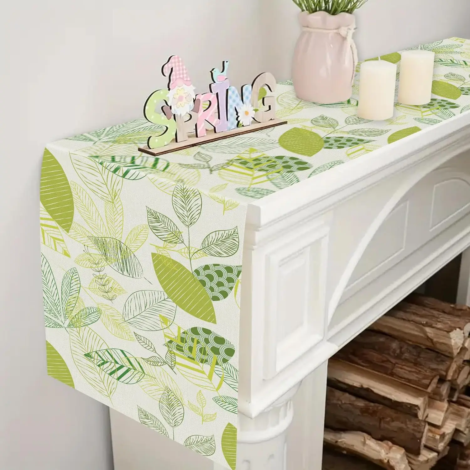 Green Branches and Leaves Flowers Spring and Summer Restaurant Kitchen Table Runner Outdoor Holiday Party Table Accessories