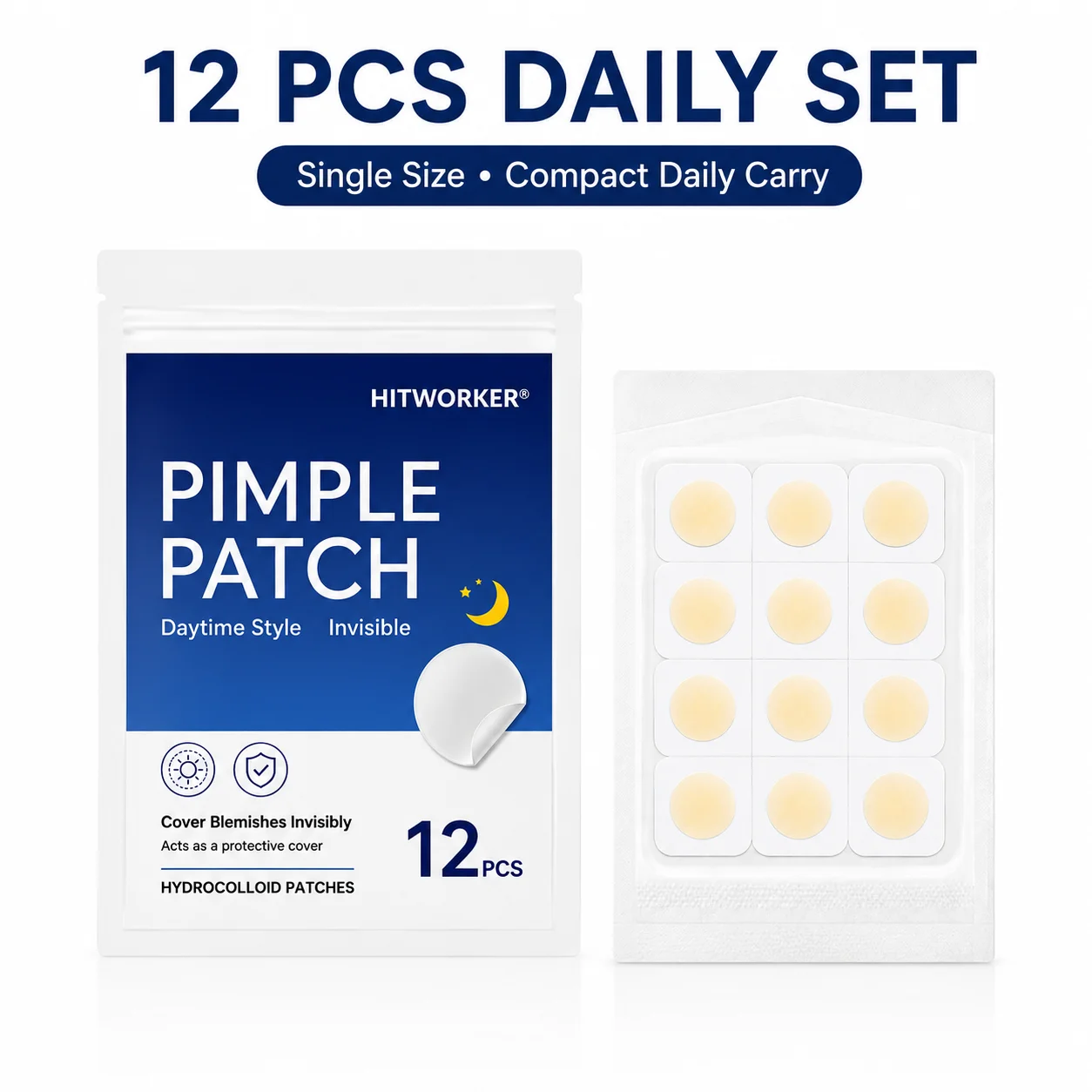 12PCS Pressed-Edge Hydrocolloid Pimple Patches, Clear-Look Round Face Cover Patches for Everyday Beauty Use