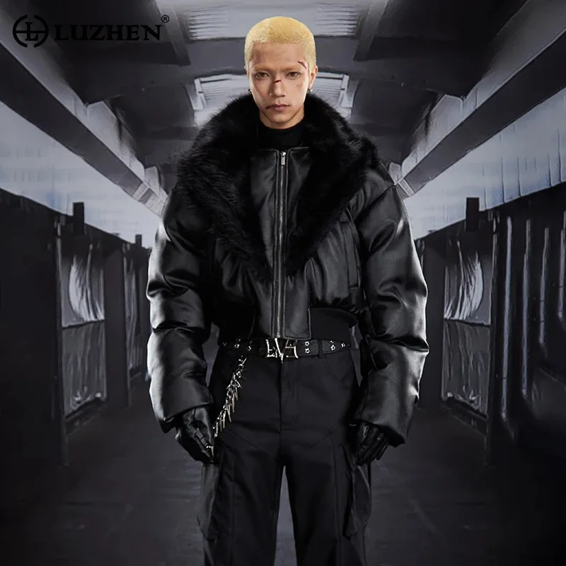 

LUZHEN 2025 Winter New Original Faux Fur Patchwork Collar Thickened Warm Padded Coat Men's High Quality Solid Color Parka JY5323