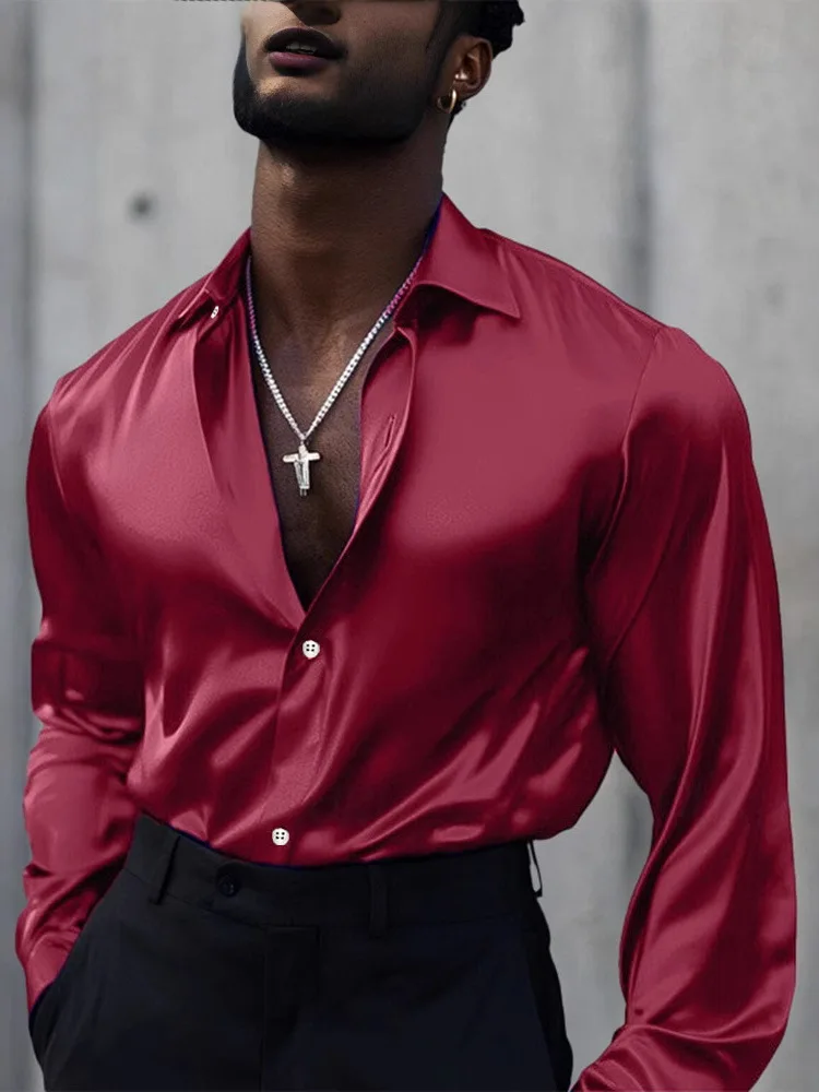 Men's Casual Long Sleeve Pure Color Shirt Comfortable Polyester Fiber Thickened Fleece Lined  Collar Top for Summer