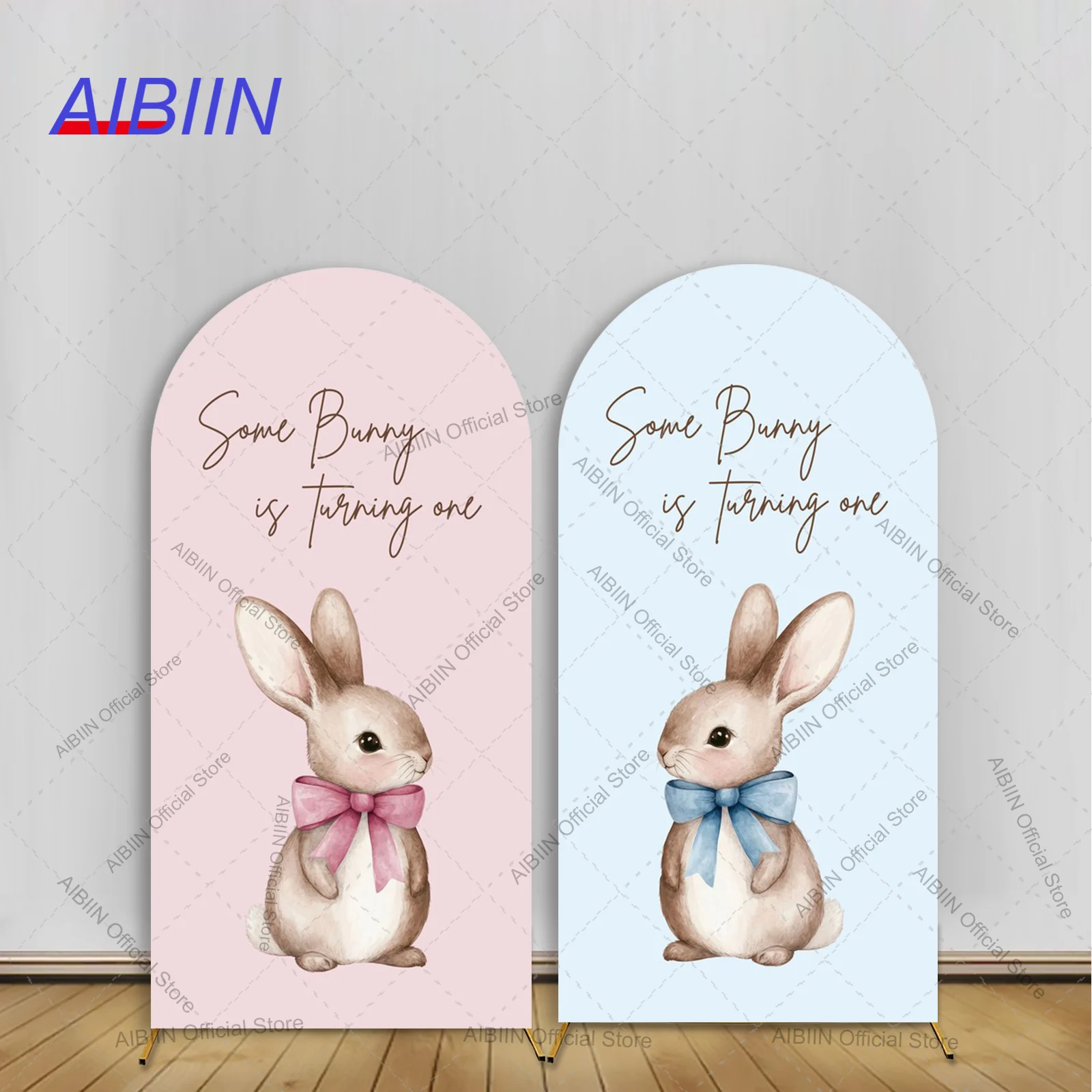 

Фон для фотосессии на первый день рождения с кроликом, милый розовый или голубой фон с бантом в виде пасхального кролика, декор для детского торта и вечеринки