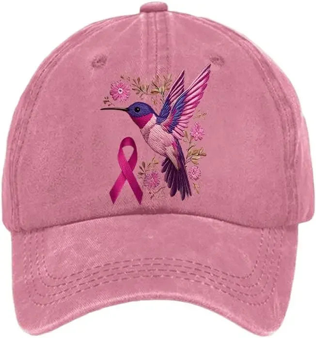 Unisex Breast Cancer Awareness Hummingbird Print Hat Pink Ribbon Baseball Cap