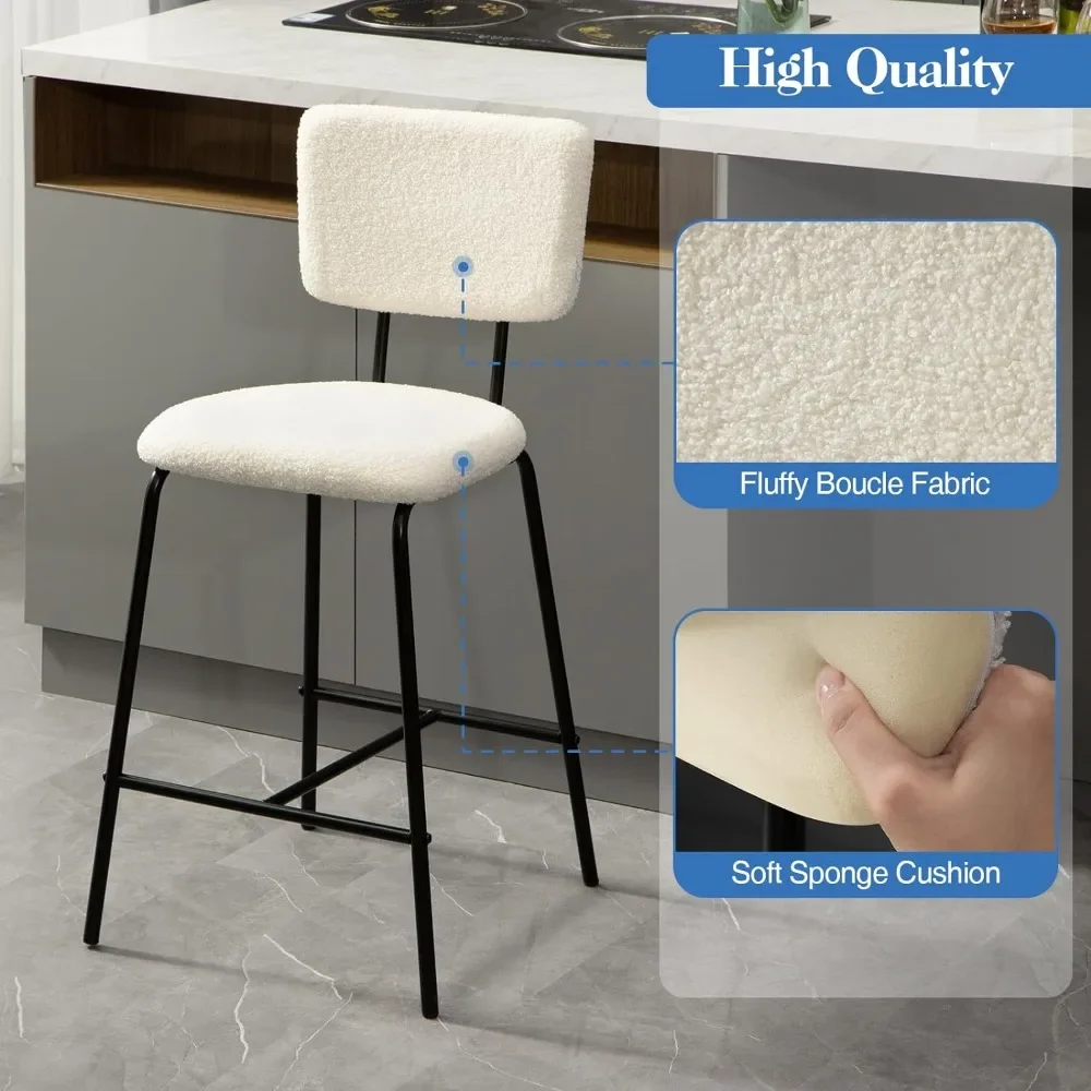 Bar Stools Set of 4Counter Height Bar Stools:Upholstered Boucle Fabric Bar Stool for Kitchen Bistro Pub Armless Modern Chair