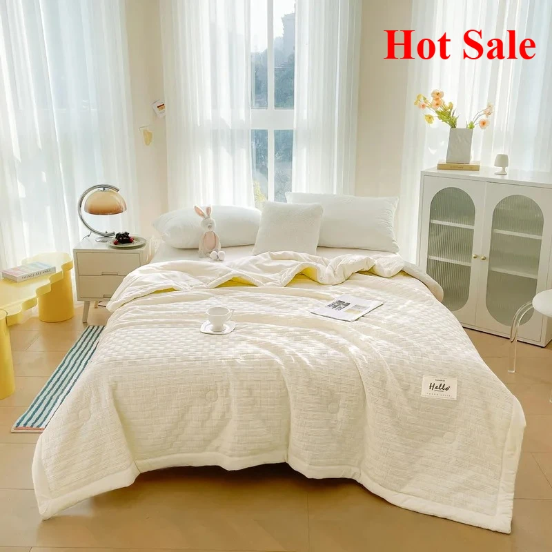 

2025 washed waffle wide hemming soybean summer quilt cloud cotton summer thin quilt solid color simple air conditioner quilt