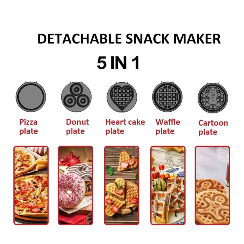 Multifunctional Breakfast Maker Electric Sandwich Machine Waffle Donuts Pizza Bake Oven Octopus Non-stick Detachable plate 110V