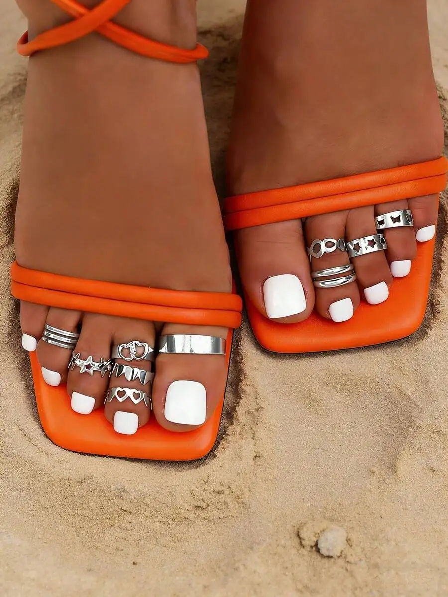Juego de 10 anillos apilables para los dedos de los pies con diseño de corazón, estrella y hoja para mujer