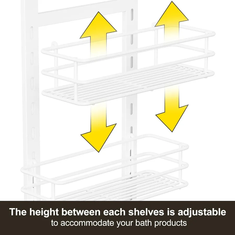 Caddy de ducha antideslizante ajustable de 4 niveles sobre cabezal de ducha, organizador colgante de baño a prueba de herrumbre con 4 ganchos para maquinilla de afeitar, sin taladro