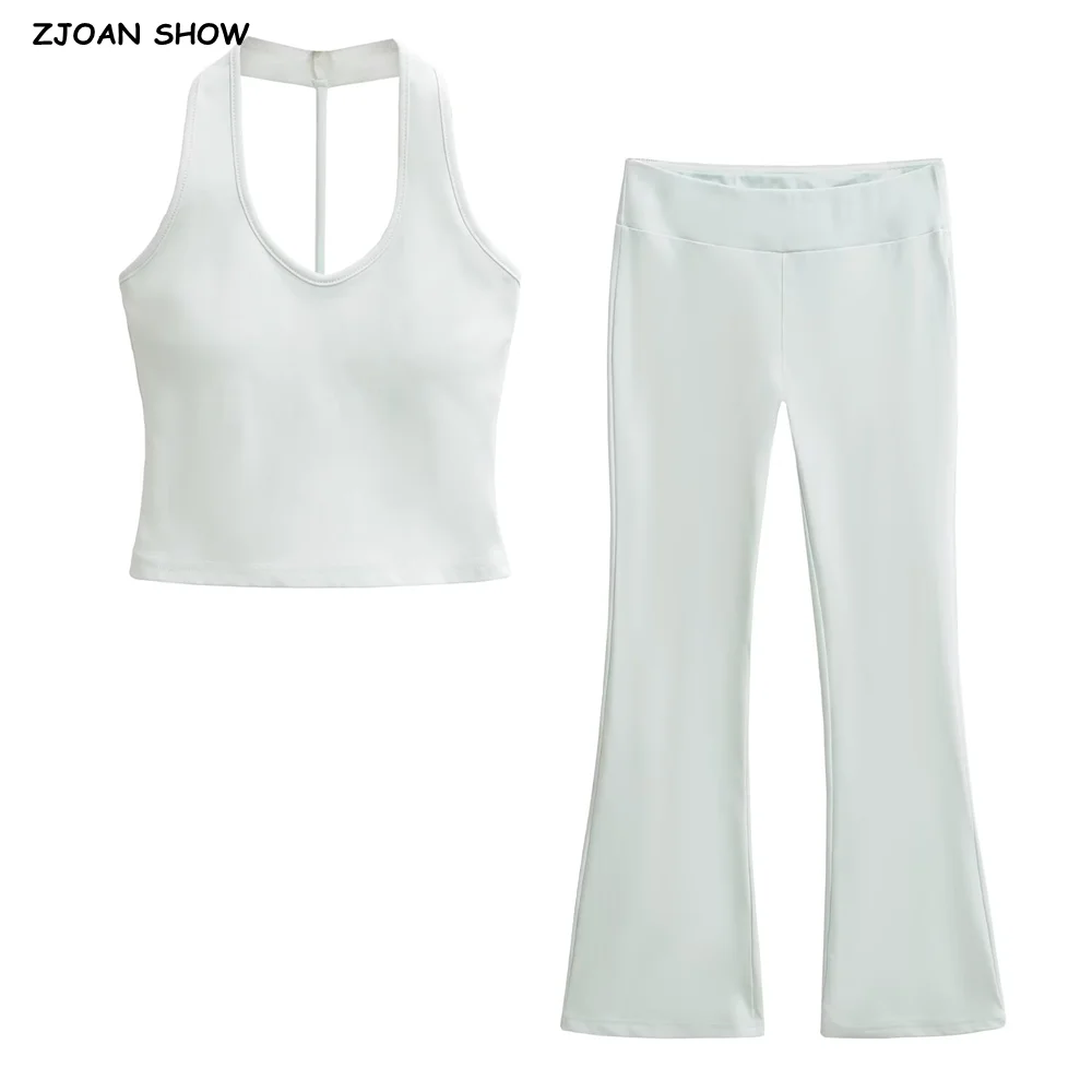 

Комплект из 2 предметов: женский топ-халтер с подкладкой и эластичные брюки-клеш с низкой талией для весны/лета