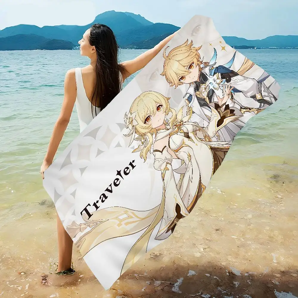 Genshin Impact game Microfiber Blanket Quick Drying Beach Towels Oversized Printing Super Absorbent Pool Towel Blanket