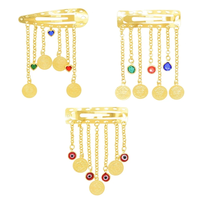 

Gold Alloy Vintage Coin Tassels Hairpin Hair Clip With Sparkling Rhinestones Fashion Hair Accesories For Bang Styling 15UB