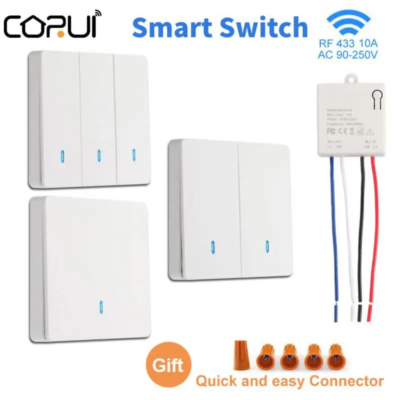 Wireless Smart Switch Light RF 433Mhz Wall Panel Switch with Remote Control Mini Relay Receiver 220V Led Light Lamp Fan